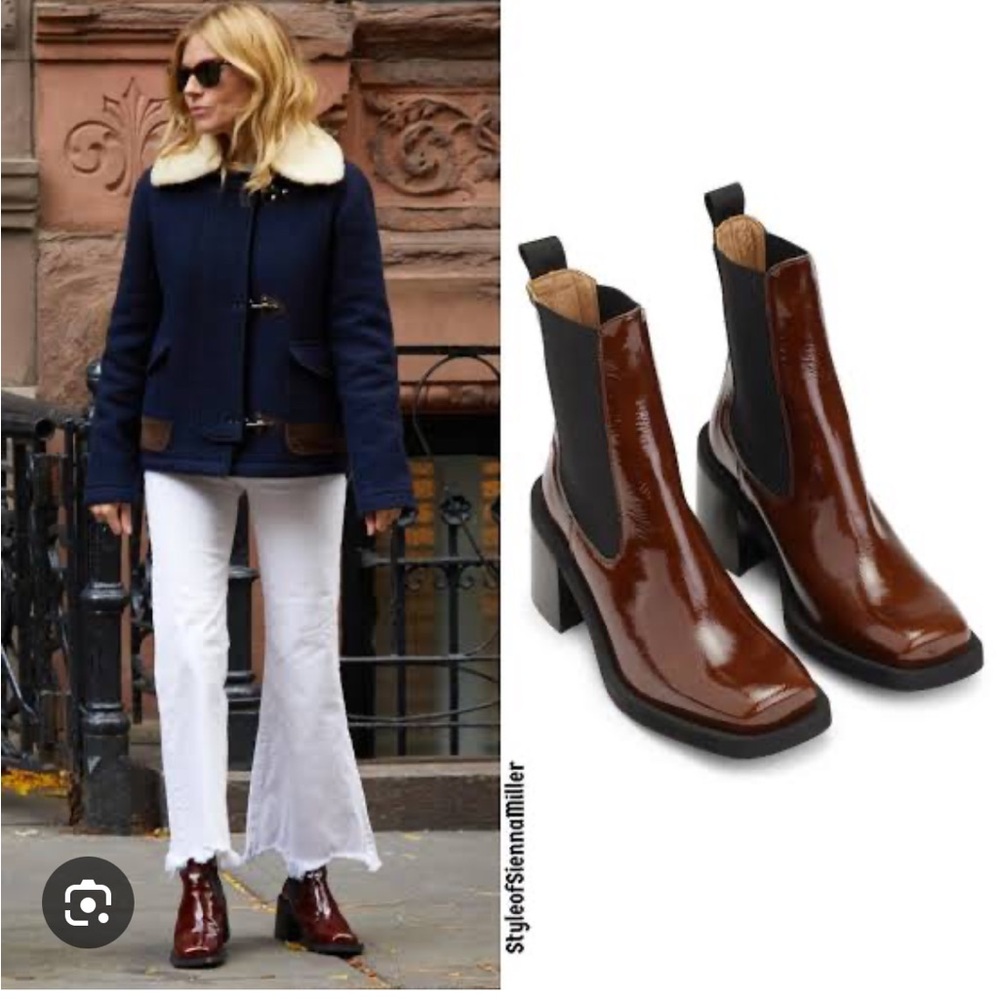 As seen on sienna miller GANNI cognac heeled boots